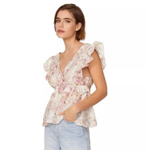 Munthe Womens EU 36 4- 6 Open Back Top Ruffle Sleeve Organic Cotton Silk Blend